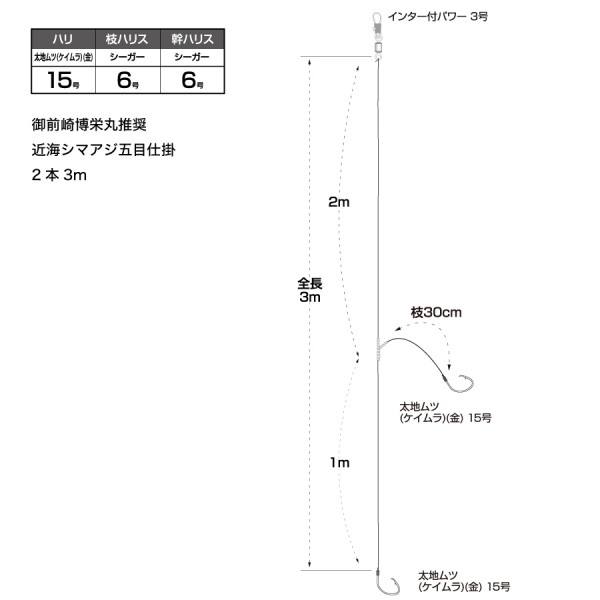御前崎博栄丸推奨シマアジ五目仕掛け2本針 【船釣り仕掛け/吹き流し仕掛け/天秤仕掛け】